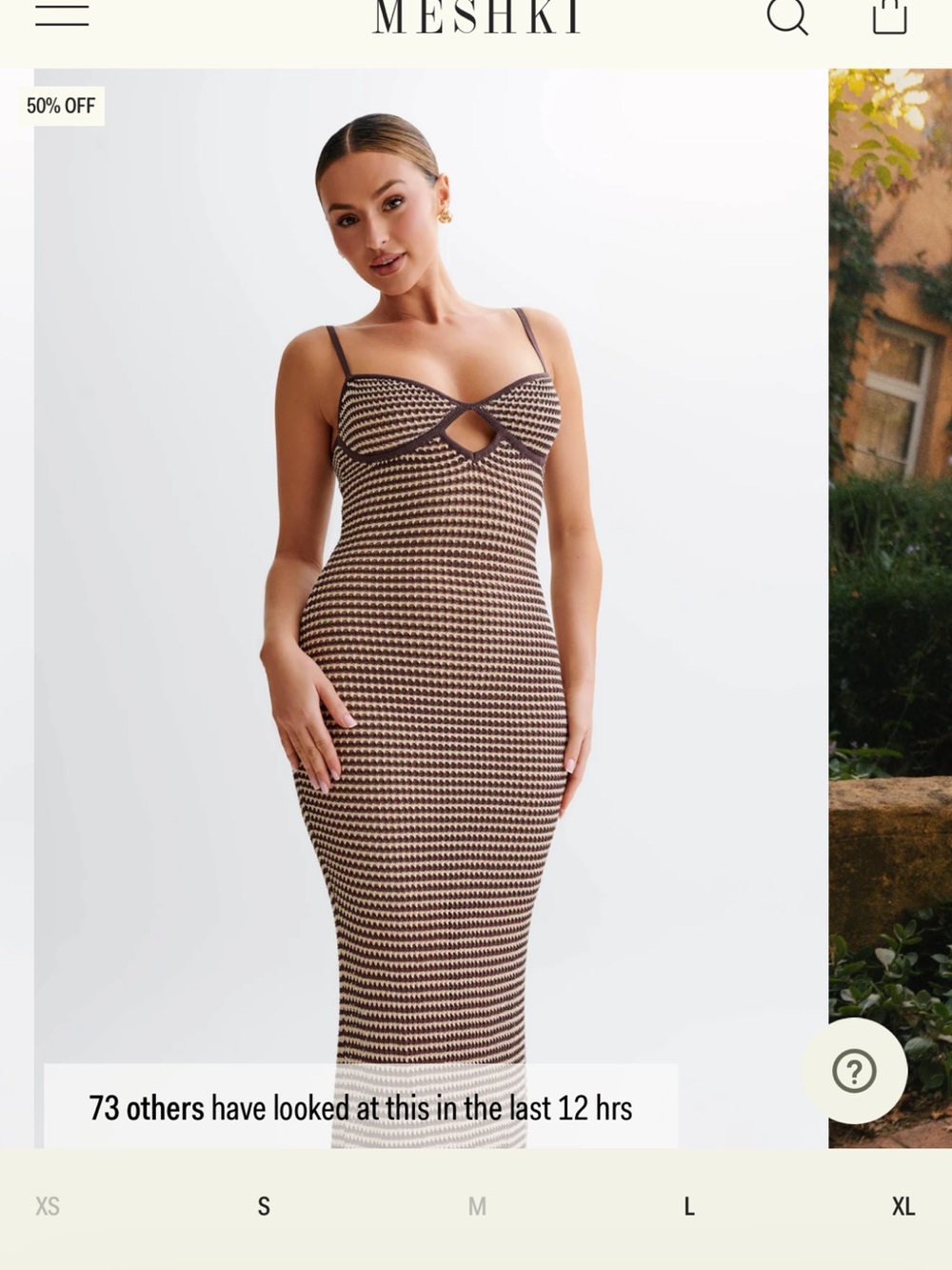 Meshki Brown & Cream Houndstooth Knit Midi Dress with Cutout